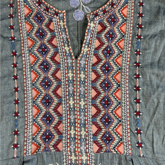 Johnny Was Women's X-Small Floral Embroidered Dress Boho Short Sleeve, V-Neck - Picture 11 of 12